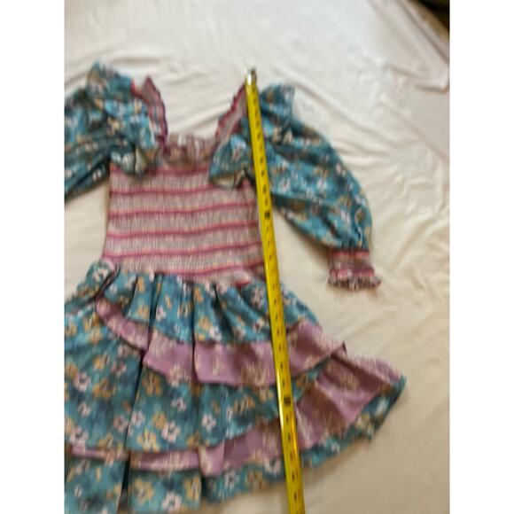 Yvonne & Love Bohemian Puff Sleeve Dress Lg Boho Ruffle Layered Hem Mini - Picture 7 of 9